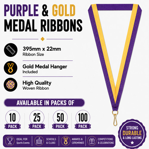 Purple and gold medal - purple, ribbons
