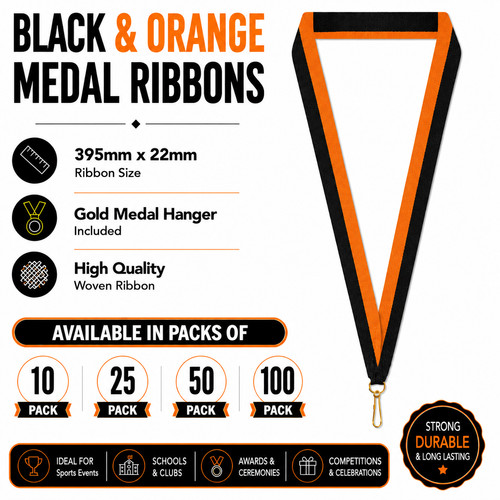Black orange medal ribbons - black,